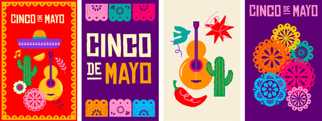 Fototapeta na wymiar Cinco de Mayo Mexican holiday celebration vertical poster, banner and greeting card designs.