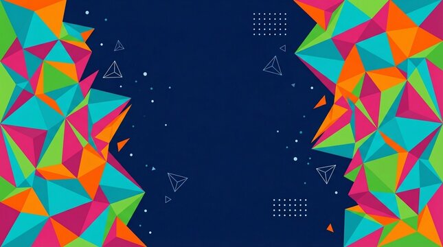 Abstract low poly background with colorful geometric triangles on dark