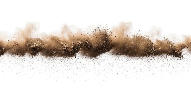 Realistic dust clouds isolated on a white background, resembling a sandstorm or polluted air, perfect for visual effects or environmental themes 
