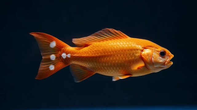 Vibrant orange fish with white spots.