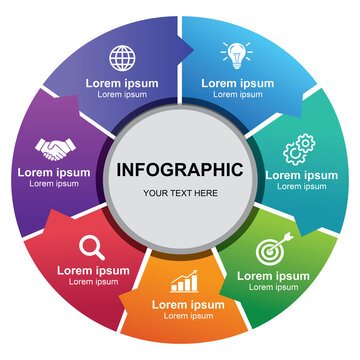 Circular 6 Step Infographic with Icons and Text Placeholders