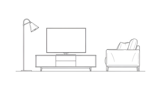 Minimalist Living Room Interior Line Art Vector Illustration
