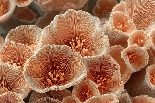 Close-up of Elegant Mushroom Caps - A Study in Texture and Form.