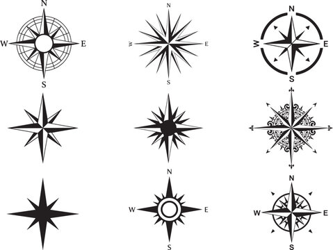 Compass Rose Navigation Wind Direction Symbol Silhouette