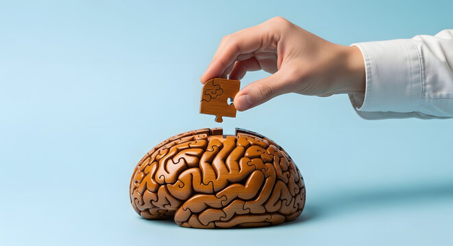 hand putting house on brain model, representing smart real estate investment - Generative AI illustration.