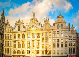 Fototapeta premium details of Giuldhalls facades Grand Place Town Square, Brusseles, Belgium