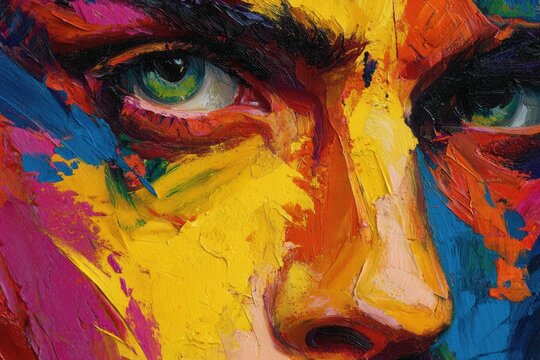 Colorful Portrait of a Person with Intense Green Eyes.