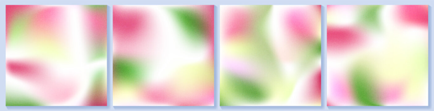 Green noisy gradient in pink spring bg. Gradation of fresh flowers and leaves, abstract grainy blurry texture. Peach seamless greenery on sky bg, ombre square shape. Fresh wavy satin nature aesthetic
