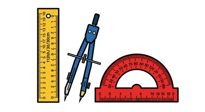 Drawing compass and ruler tools.