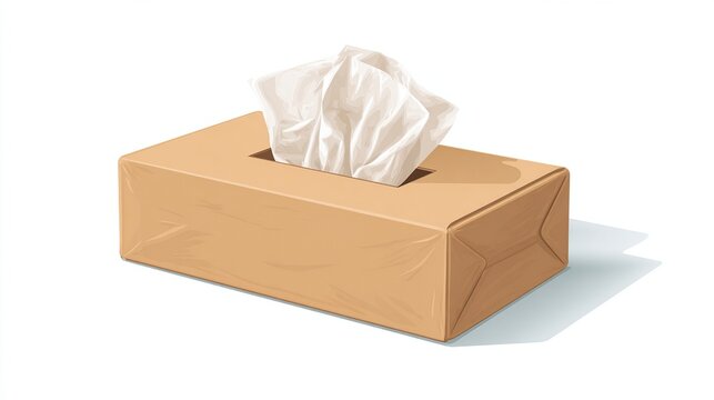Brown cardboard tissue box with white tissues