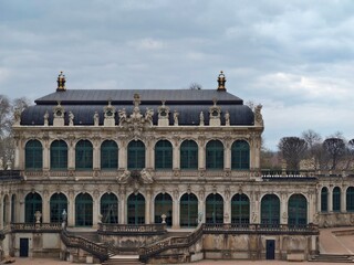 Fototapeta premium Classical terrace with grand staircase. Architectural feature with arches and symmetrical design