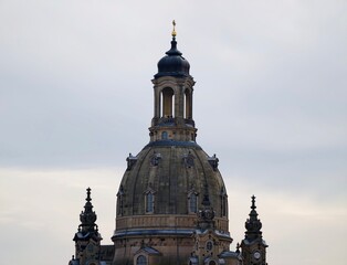 Decorative dome inspection. Surveying team examines historic sandstone dome for preservation work © Vladimir