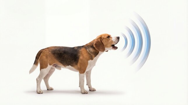 Alert Dog Barking Loudly with Visible Sound Waves
