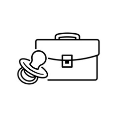 Fototapeta premium Parental leave vector icon illustration featuring a minimalist black line drawing of a business briefcase and a baby pacifier on a white background, symbolizing work-life balance and family.