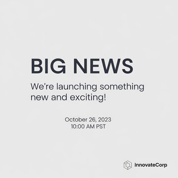 Big News Announcement Card With Launch Details And Date.
