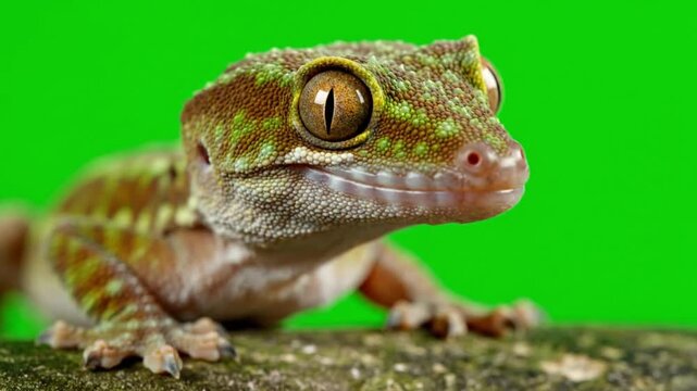 Close-up of green gecko crawling.