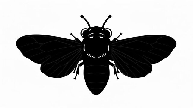 Silhouette of a large bee with detailed wings and antennae against a white background.