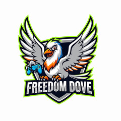 Fototapeta premium Freedom Dove with Game Controller Mascot Logo