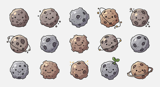 Cartoon Moon Faces Various Emotions.