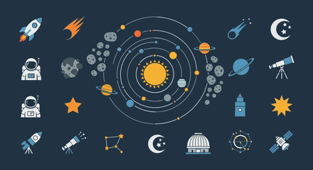 Solar System Astronomy Space Icons Set. © ANAK