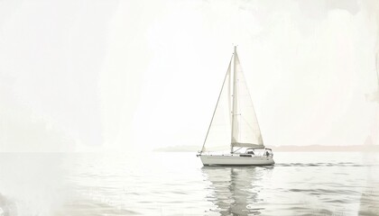 Fototapeta premium boat, sea, yacht, sailing, ship, sail, water, sailboat, ocean, sky, boating, nautical, horizon, lake, nature, watercolor, painting, wall, artist, art