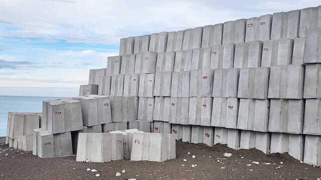 concrete blocks placed along the seashore for coastal reclamation