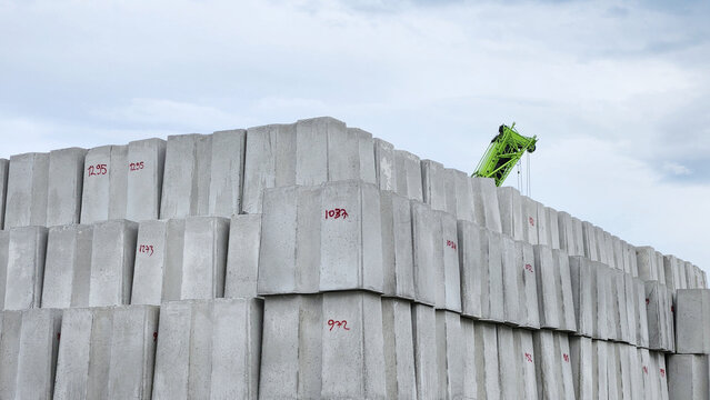 concrete blocks placed along the seashore for coastal reclamation
