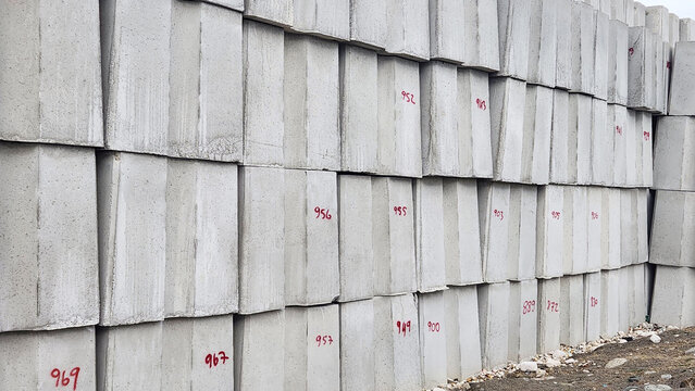 concrete blocks placed along the seashore for coastal reclamation