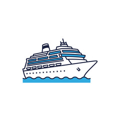 Fototapeta premium A simple line drawing of a cruise ship sailing on blue water.