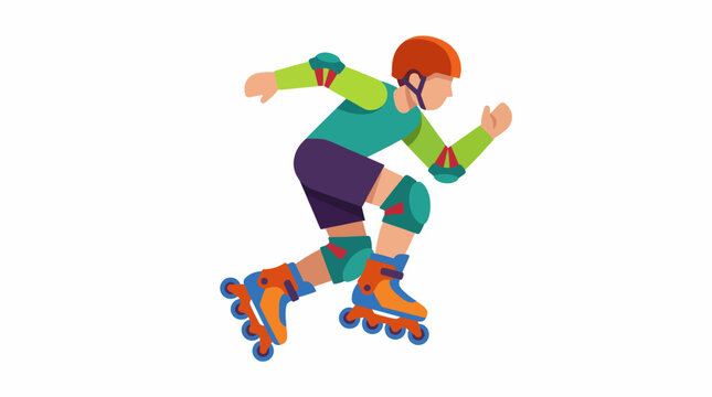 This vibrant illustration depicts a rollerblader in motion, showcasing agility and energy as the skater races forward on rollerblades against a lively colorful backdrop.