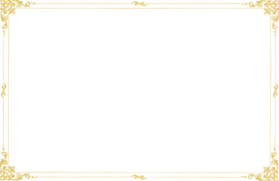 A white square with a decorative gold border and ornate corners