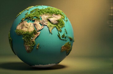 Fototapeta premium A lush green Earth globe rests on a soft gradient background.
