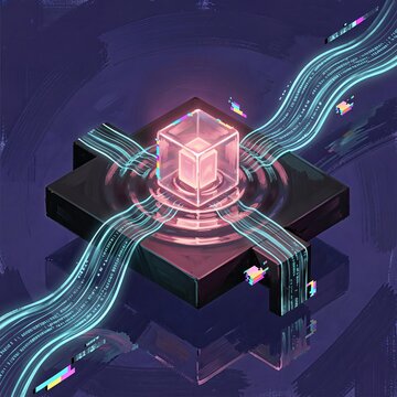 Isometric digital sanctuary with data streams