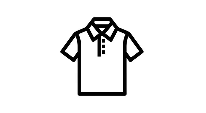 polo shirt bold line art vector icon, front view, short sleeve shirt with collar and buttons, thick outline, clean shape, minimal flat design, black stroke, no gradient, simple modern icon style, cent