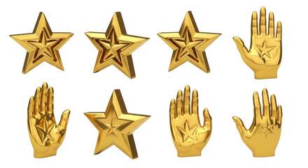gold stars and hands a reward or recognition against a clean white background achievements