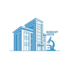 Fototapeta premium Modern Microscopy Center Building with Microscope Illustration