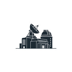 Obraz premium Minimalist scientific observatory icon modern research facility with satellite dish and telescope dome, for cosmic exploration and advanced data monitoring