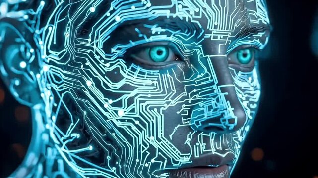 データ解析と顔認証を表現する人工知能テクノロジー向けの三次元背景動画素材