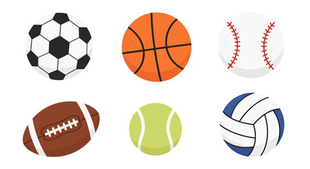 Obraz premium Sports balls vector illustration, flat design, for games and activities.