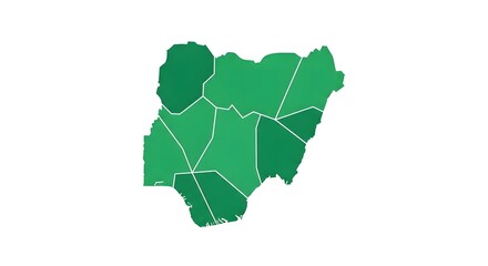 Fototapeta premium Vector map of Nigeria with highlighted regions in green shades
