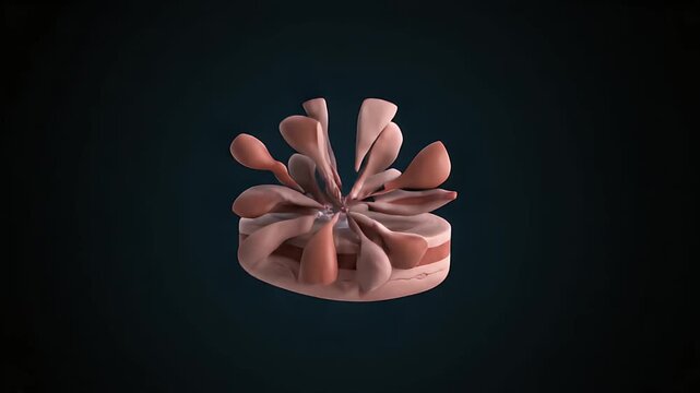 Abstract CGI medical visualization of a red glowing energy pulse traversing across intricate brain tissue with detailed convolutions on a dark background illustrating neural activity and signal