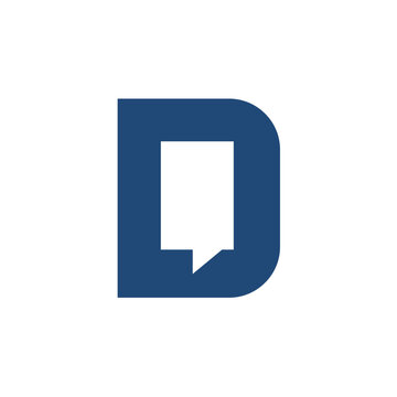 Clean and simple vector-style design of letter D logo featuring a speech bubble shape suitable for apps, tech companies, and digital platforms