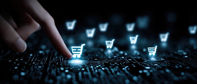 E-commerce fingertip activation - A digital shopping experience unfolds.