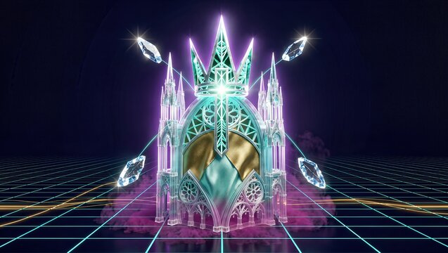 Cybernetic crystal crown crest in dark void