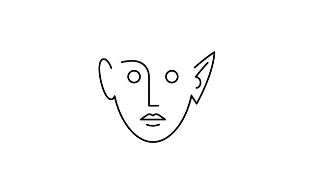 Minimalist Elf Face Line Art Icon, Fantasy Character Portrait, Abstract Humanoid Head
