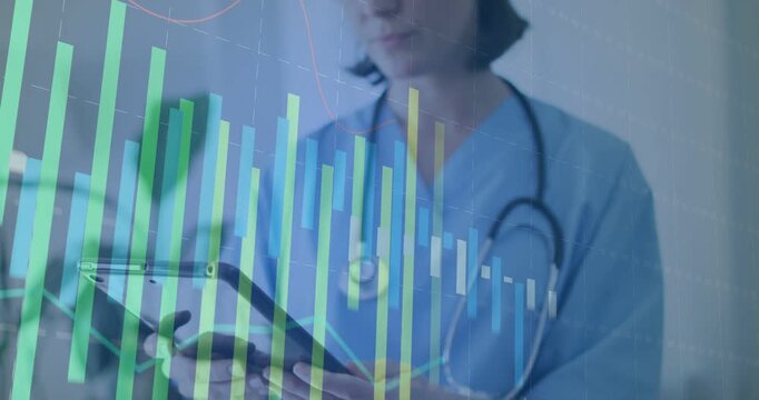 Vertical video: Clinician tapping tablet, charts shifting, camera pulling back while reviewing data