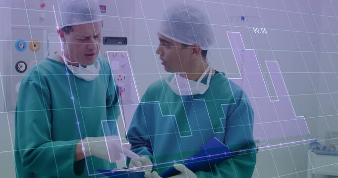 Senior surgeon pointing, trainee marking confirming preop list, HUD grid showing blue folder