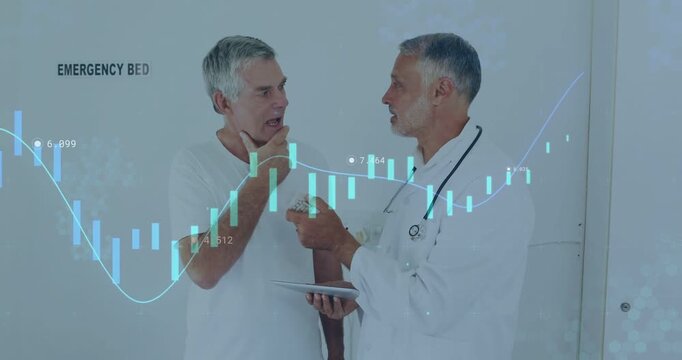 Sr touching jaw, causing doc giving med, using tablet for diagnosis with data overlay EMERGENCY BED