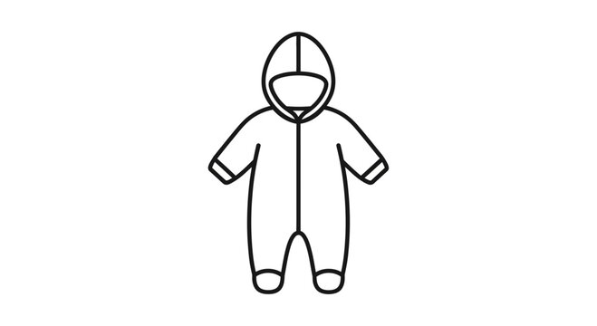 Baby Onesie Icon, Cute Hooded Jumpsuit Outline for Newborn Clothing Design