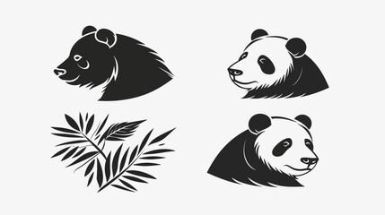 Obraz premium Four black and white illustrations panda heads and bamboo